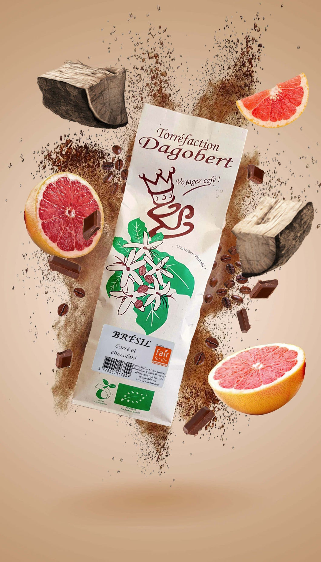 BRESIL Moulu - 100% Arabica - Bio et équitable - Corsé et chocolaté - 250g