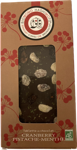 Tablette chocolat biologique Cranberry Pistache Menthe