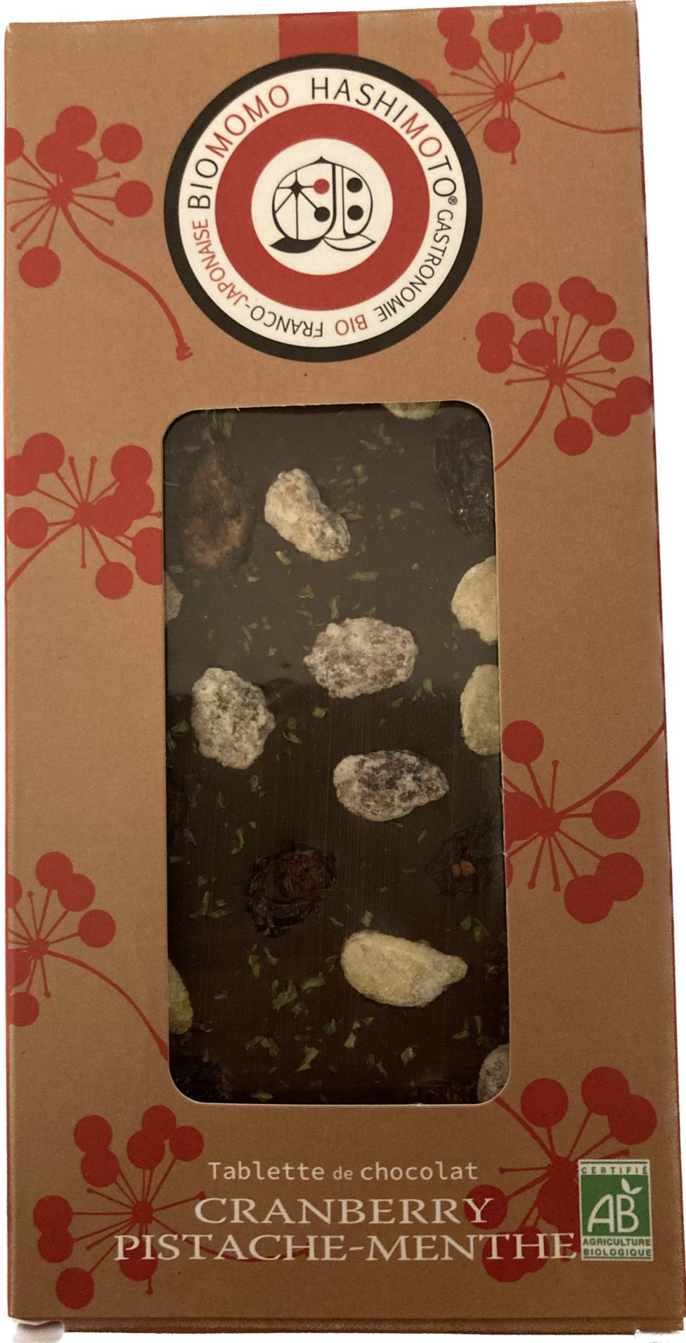 Tablette chocolat biologique Cranberry Pistache Menthe
