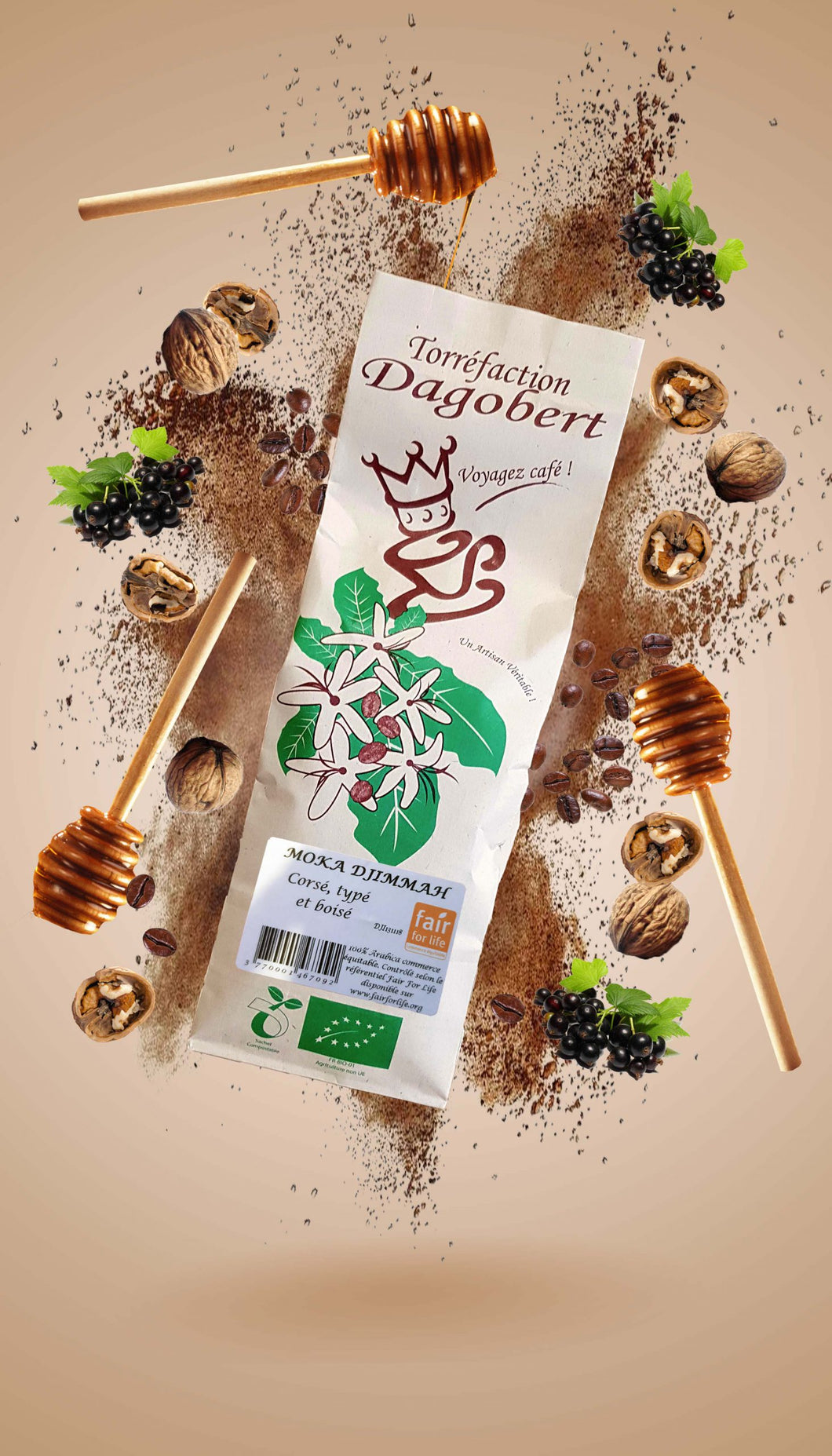 MOKA DJIMMAH Moulu - 100% Arabica - Ethiopie - Bio, équitable - Corsé et boisé - 250g