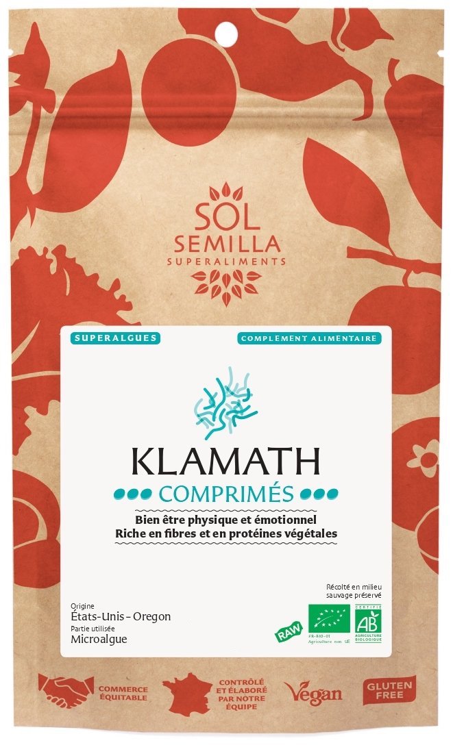 Klamath crue - Bien être physique et émotionnel - Riche en fibre - 100 comprimés - 50 gr