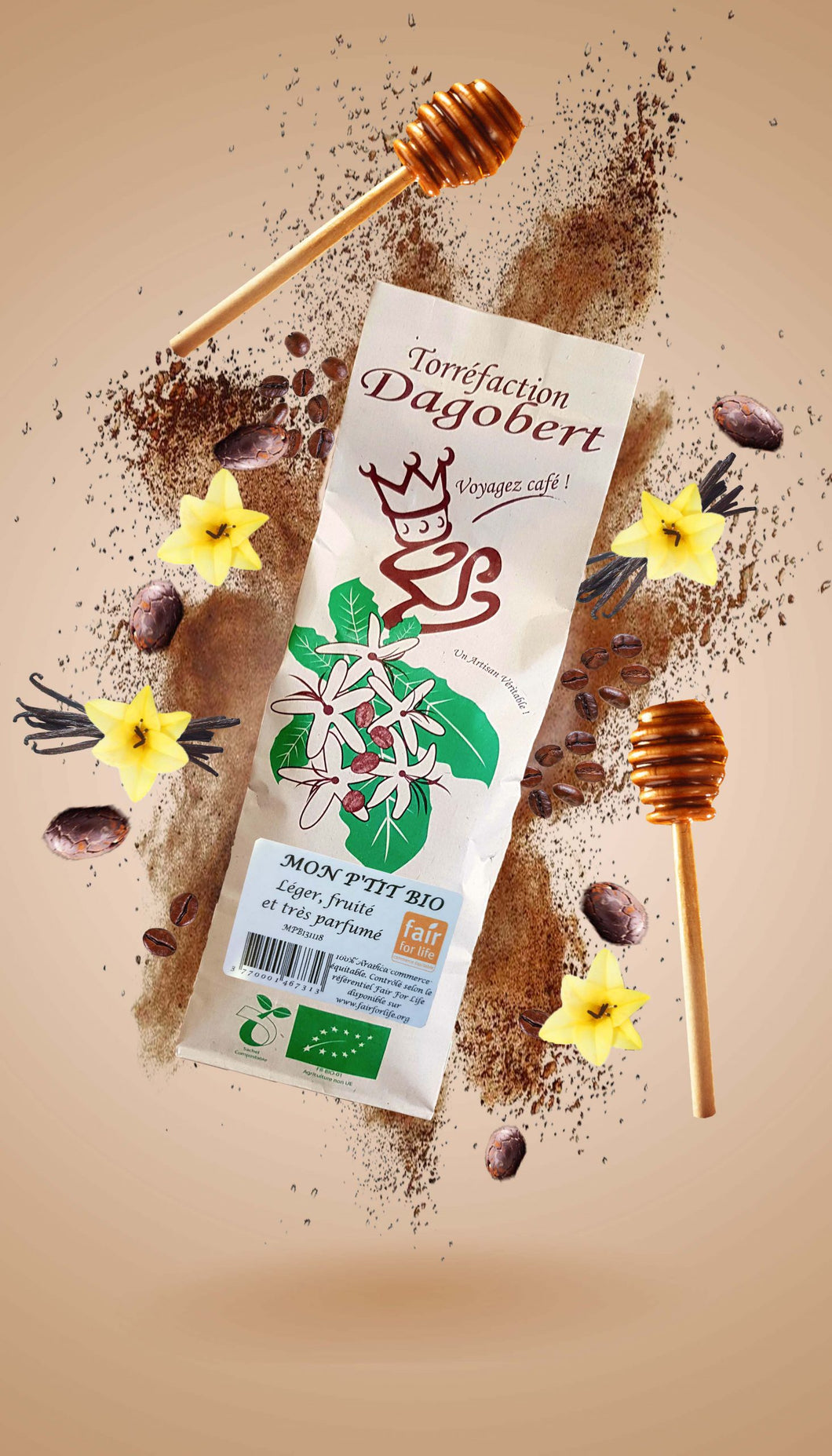 Mon p'tit Bio Moulu - 100% Arabica - Honduras-Pérou - Bio, Équitable, léger, fruité, très parfumé - 250g